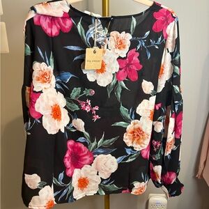 NWT Blu Pepper Floral Blouse - Black and Pink